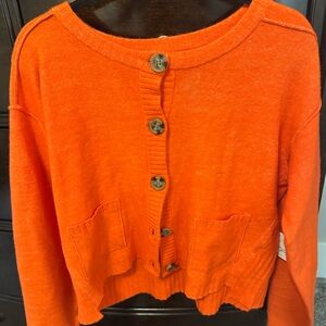 Free People Orange Button-Up Cardigan